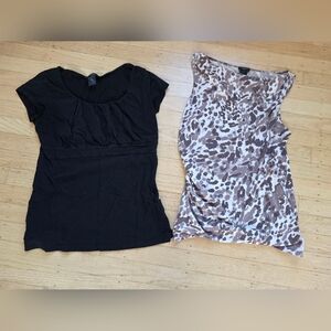 Ann Taylor Set of 2: Black T-Shirt & Animal Print Tank Top Size M EUC